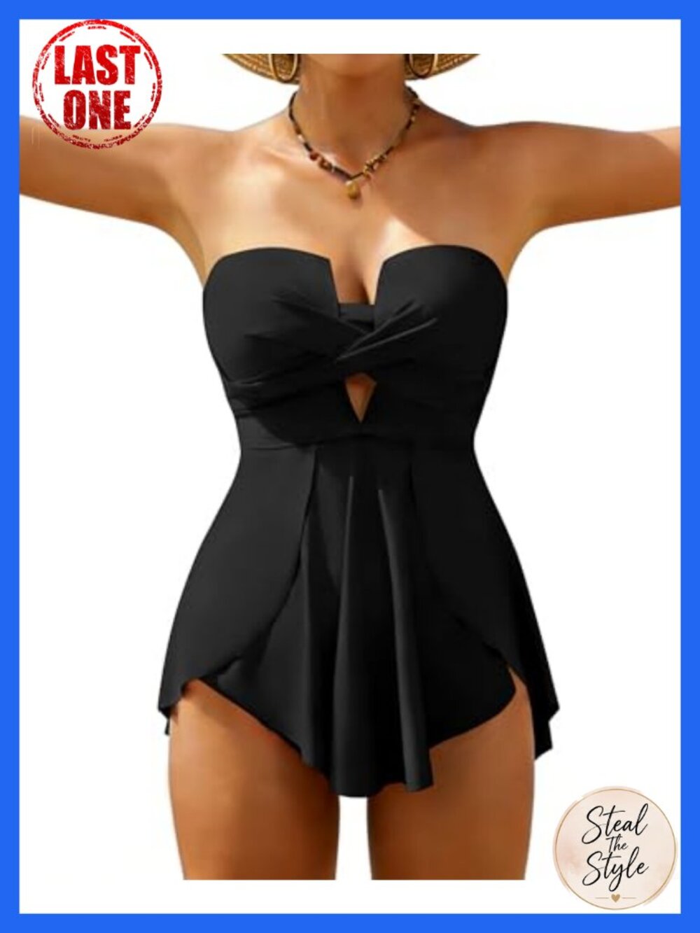 Strapless One Piece Swimsuit Tummy Control Swim Dress with Built In Bra